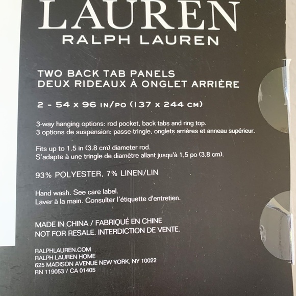 Set of 2 Ralph Lauren MARLEY Window Curtains Tan White 54 x 96 Rod Pocket NEW - Picture 5 of 5
